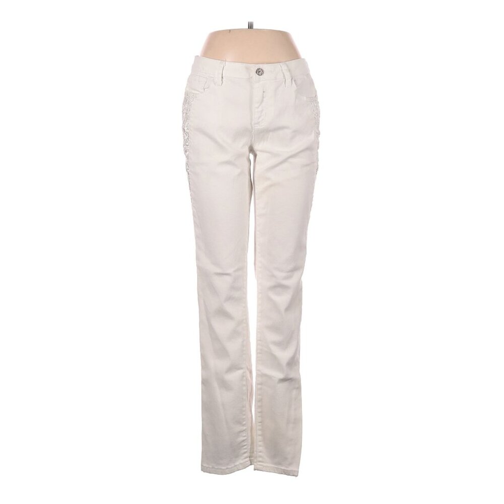 Earl Jean Womens White Skinny Jeans W/ Embroidered Pockets Size 6